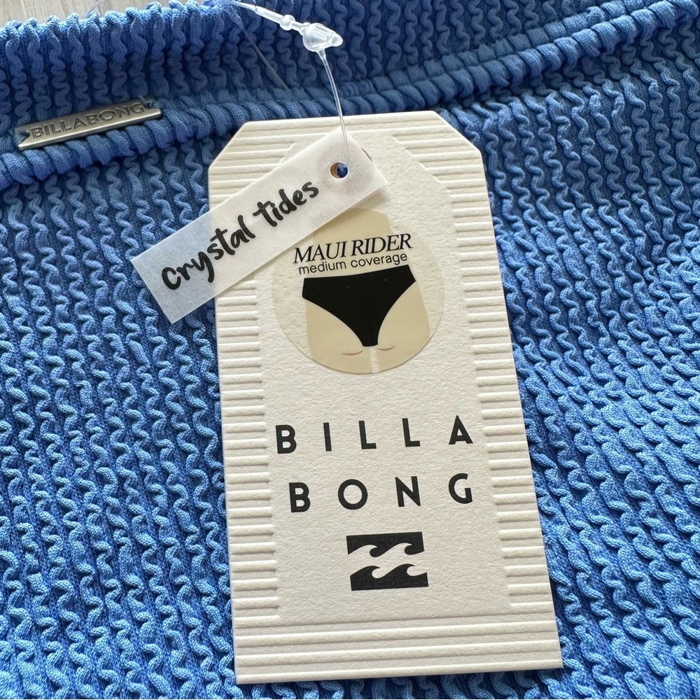 Billabong Ribbed Summer High Blue Drew Bandeau Bikini Top | Maui Rider Bottom - Picture 11 of 12